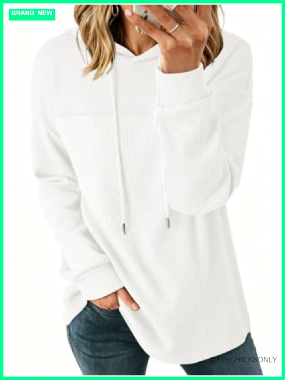Poetsky Waffle Knit Lightweight Hoodie Loose Fit Pullover Sweatshirt